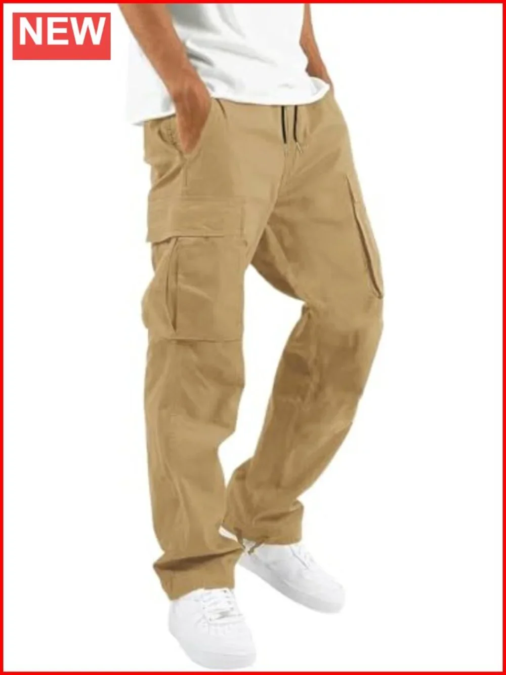 Mens Joggers Pants Drawstring Chino Cargo Straight Leg Hiking